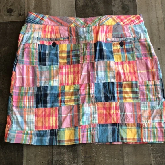 Larry Levine Patchwork Plaid Mini Skirt in Pink, Yellow, Blue - Picture 7 of 7